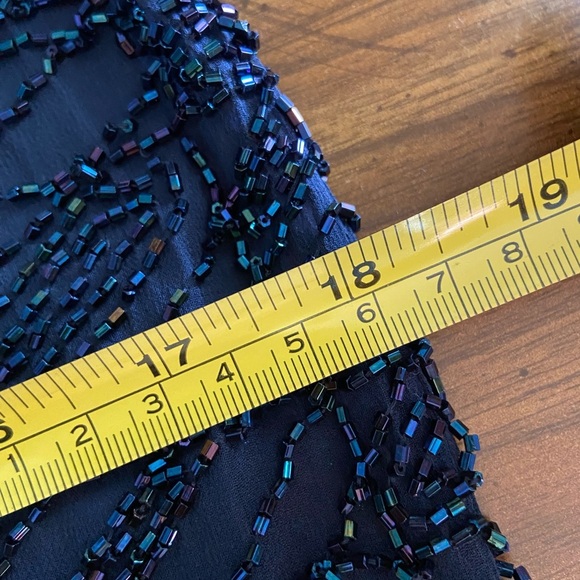 Vintage 90s Oleg Cassini Black Tie Beaded Silk Midnight Blue Cocktail Dress 6 - Picture 12 of 12